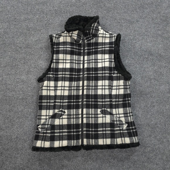 Woolrich Jackets & Blazers - Woolrich Vest Womens Small Black White Moccasin Plaid Wool Fleece Lined Outdoors